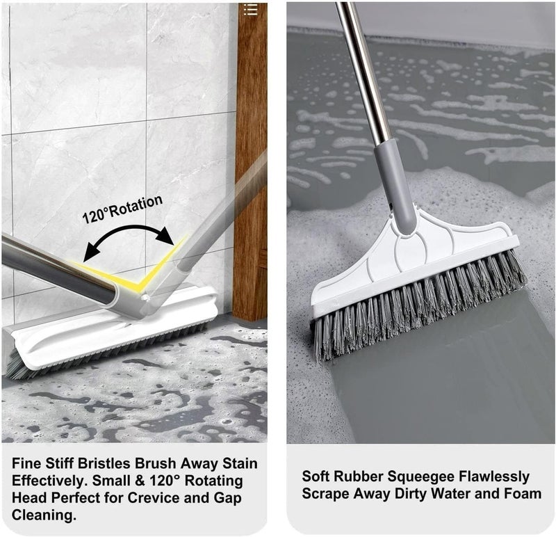 CraftinAround 2 in 1 Cleaning Scrub Brush Grout Brush Scrapee 3 Poles 47.6'' Floor Scrub Brush with Long Handle V-Shape Stiff Bristle Brush Scrubber with Squeegee 120°Rotate Magic Broom Brush for Bathroom Glass - Image 3